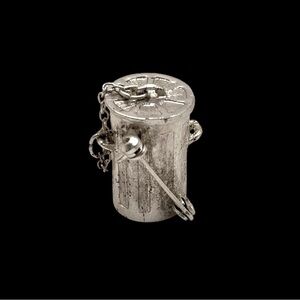 Unique Dainty Silver Tone Trash Garbage Can Brooch Pendant With Removable Lid